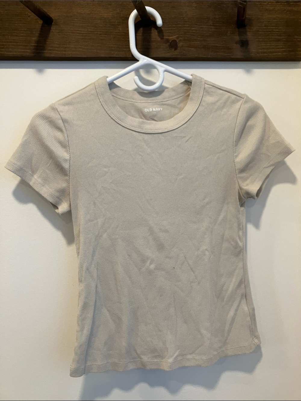 Old Navy Short-Sleeve Ribbed Crewneck Top - Cream